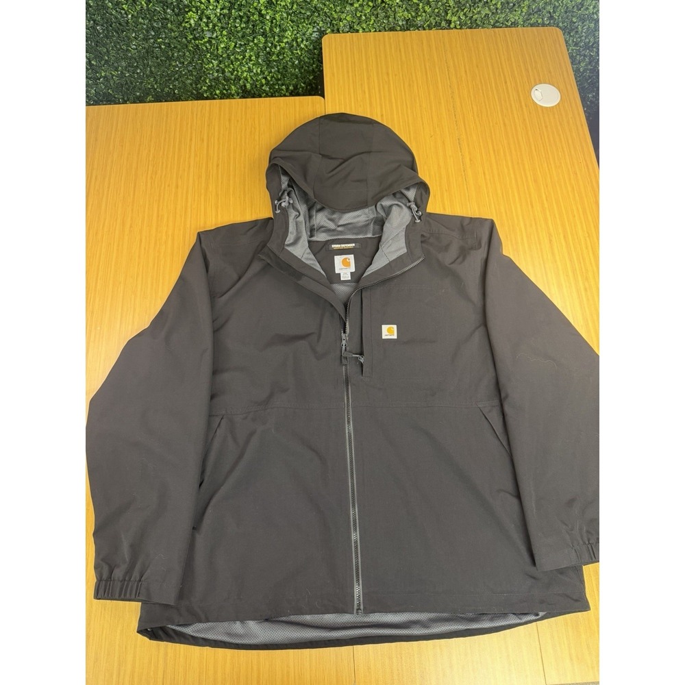 Carhartt Jacket Mens 2XL Black Hooded Storm Defender Rain Full Zip Workwear